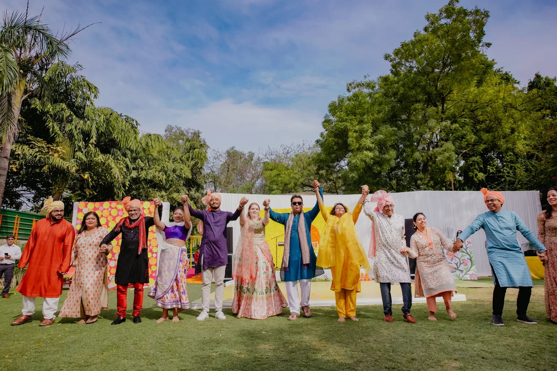 Extended family celebrating outdoors