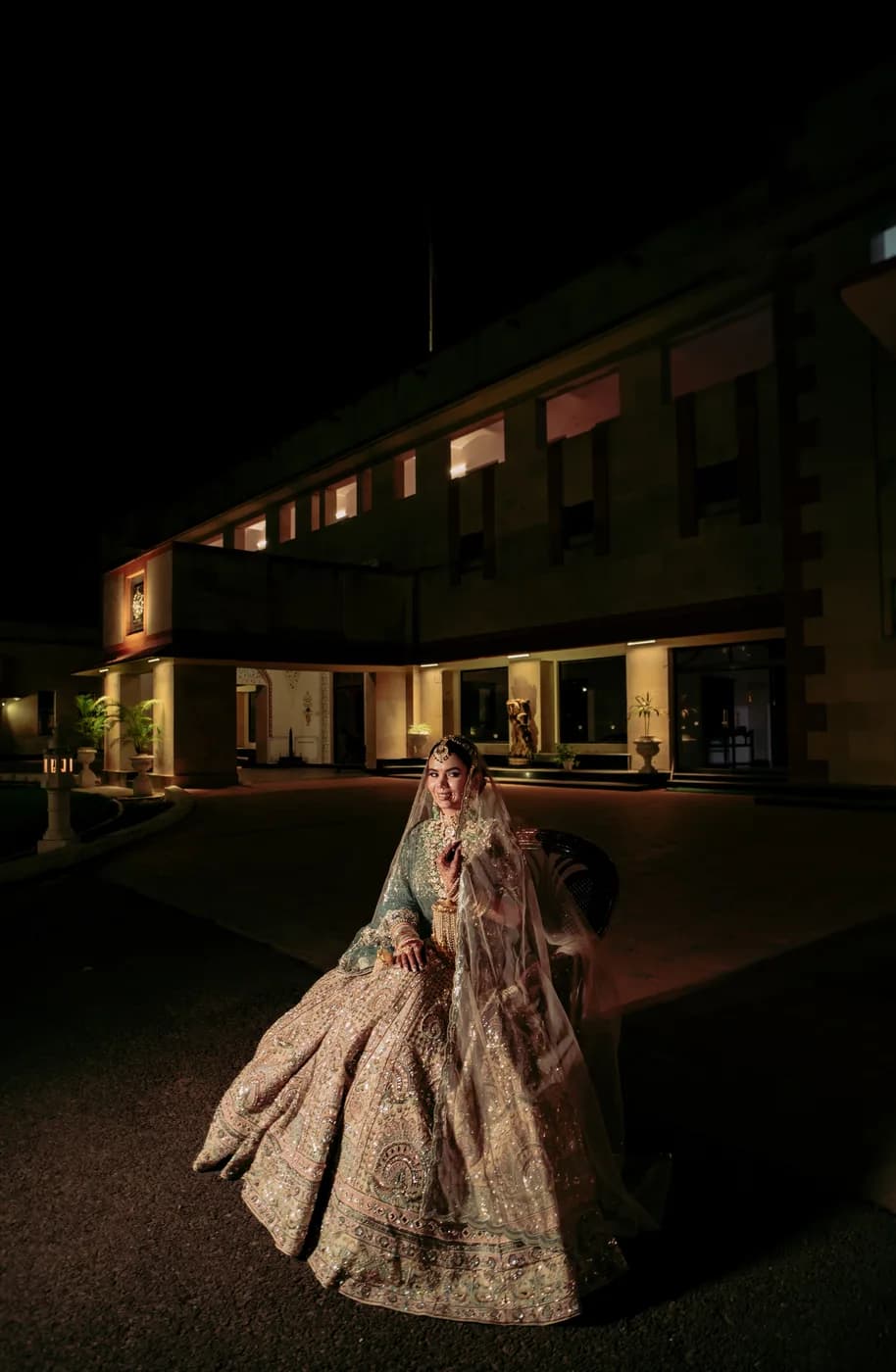 Bride twirling her lehenga at the sangeet